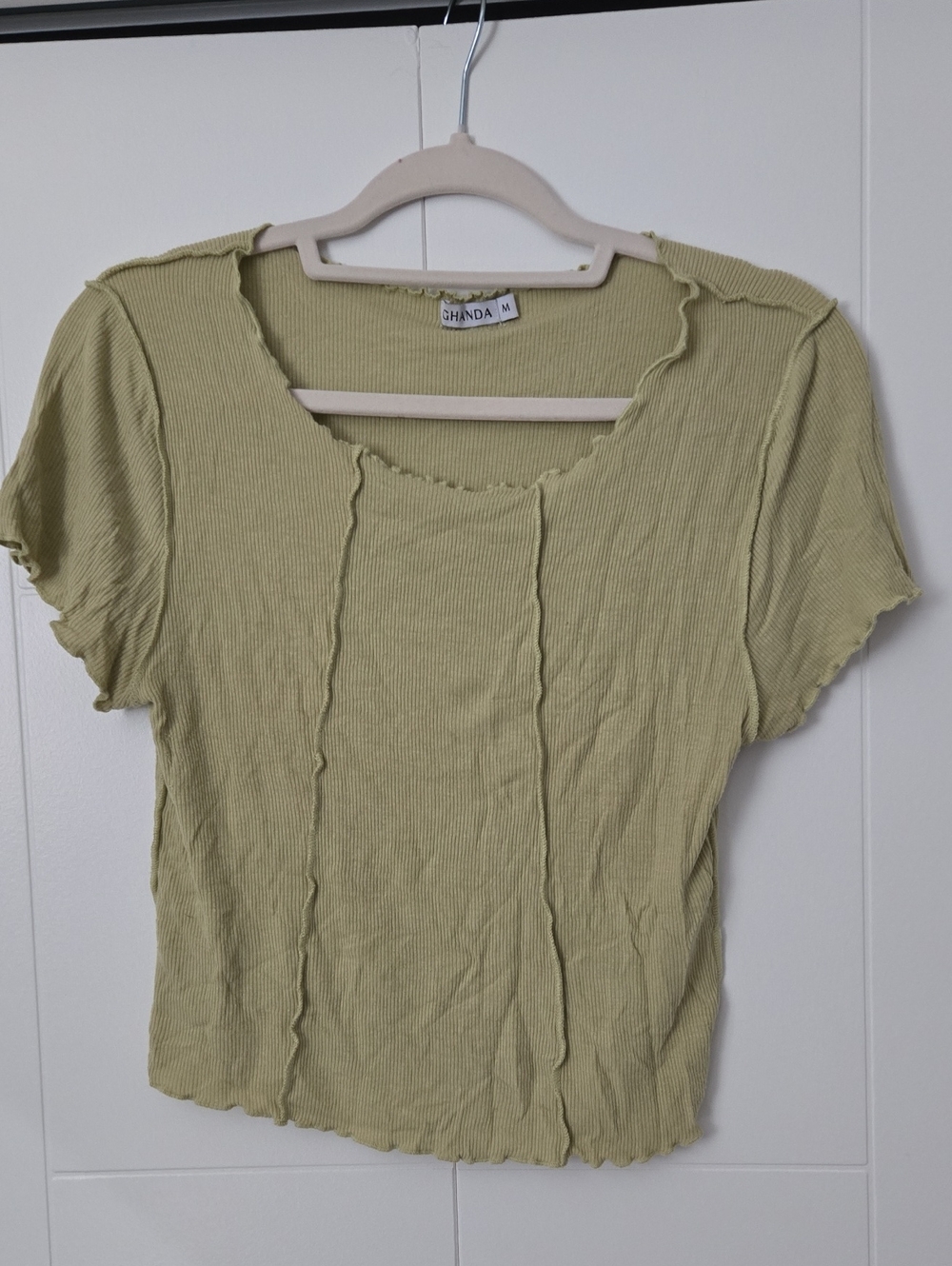 Ghanda Light Olive Ribbed Short Sleeve Tee